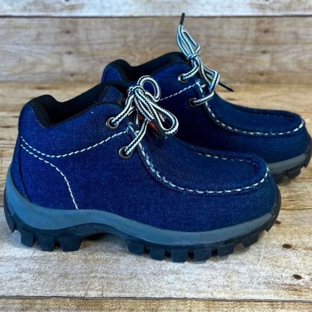 Redhawk Infant Boys Blue Denim Moccasin Boots‎ Size 5 Lace Up Lug Sole Shoes